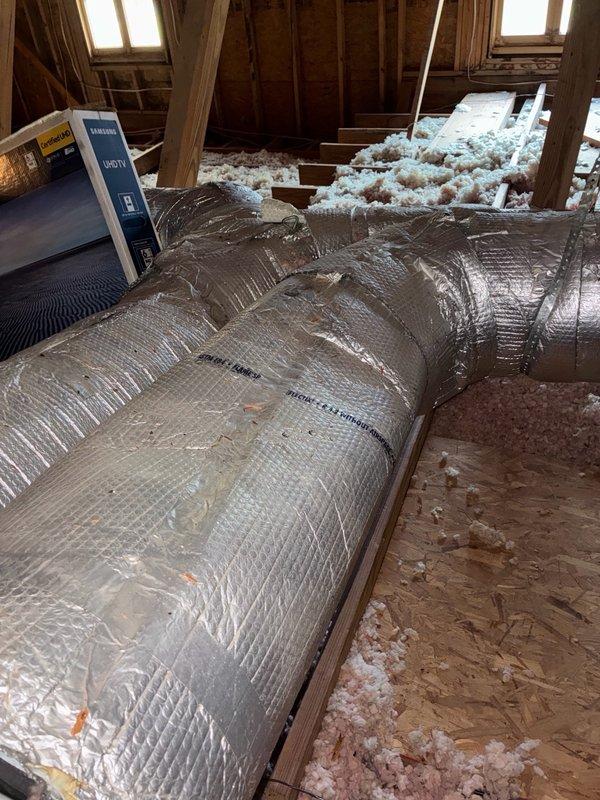 Performed comprehensive inspection and cleaning of residential electric air conditioning system installed in 2009 that had never been previously serviced. System was experiencing cooling limitations with inability to maintain temperatures below 74 degrees. Conducted electrical measurements using clamp meter to verify system amperage and voltage readings, inspected attic-mounted air handler and ductwork installation including flexible duct runs and insulation integrity. Evaluated overall system performance and provided findings to customer for informed decision-making regarding necessary repairs or maintenance recommendations.
