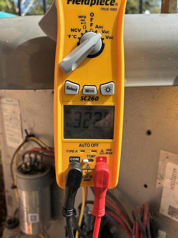 Completed annual cooling maintenance on one operational AC unit. The second unit was excluded from service as it had recently received a coil replacement. Performed comprehensive system diagnostics using refrigerant manifold with micron gauge to verify refrigerant pressures, superheat, and subcooling values across both high and low side ports. Utilized digital multimeter to test electrical components including capacitor functionality and voltage readings. All measurements recorded within manufacturer specifications. System operating efficiently with proper airflow and temperature differential confirmed.