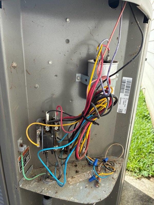 Performed second opinion evaluation on Lennox two-stage cooling system after conflicting diagnoses from two previous contractors regarding capacitor replacement versus indoor coil leak requiring full indoor unit replacement. Conducted thorough system inspection and diagnostic testing of outdoor condensing unit, including electrical measurements with clamp meter and visual inspection of electrical components, contactors, and wiring connections. Verified system operational status and examined refrigerant lines for signs of corrosion or leakage. Documented findings with photographic evidence of electrical panel interior and outdoor unit components to provide accurate assessment and present alternative repair options beyond those previously offered.