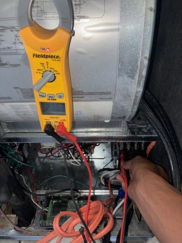 Completed comprehensive fall tune-up on single heating system. Performed diagnostic testing of electrical components using digital multimeter and clamp meter, verifying proper voltage readings at control board and measuring amperage draws throughout the system. All measurements fell within manufacturer specifications, and system operation was confirmed to be functioning correctly for the heating season.
