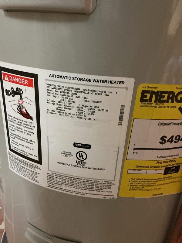Successfully completed conversion from gas water heater to electric Bradford White automatic storage water heater with expansion tank. Installed new copper piping connections and verified proper functionality of the unit. Coordinated with electrician for electrical connections to ensure safe and compliant installation.