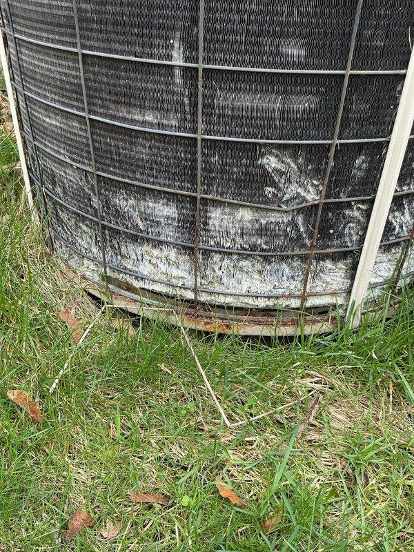 Completed annual AC maintenance and cleaning on outdoor condenser unit in preparation for seasonal renewal. Performed thorough inspection of unit exterior, noting significant corrosion and weathering on lower sections of cabinet and metal surfaces due to extended environmental exposure. Customer requested furnace maintenance to be scheduled for fall season.