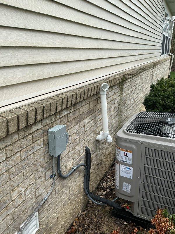 Completed full HVAC system installation including new furnace, air conditioning condenser unit, and whole-home humidifier. Performed system start-up procedures, verified proper refrigerant line connections, confirmed electrical disconnect operation, and tested condensate drainage through PVC line. Inspected thermostat functionality as requested and verified all equipment operating within manufacturer specifications.