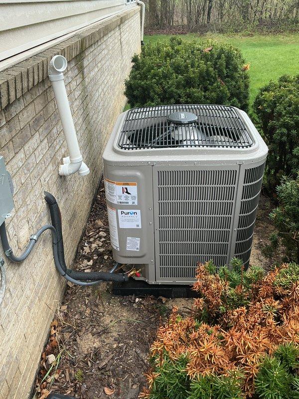 Completed full HVAC system installation including new furnace, air conditioning condenser unit, and whole-home humidifier. Performed system start-up procedures, verified proper refrigerant line connections, confirmed electrical disconnect operation, and tested condensate drainage through PVC line. Inspected thermostat functionality as requested and verified all equipment operating within manufacturer specifications.