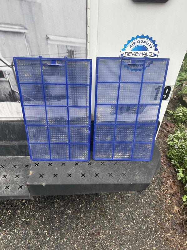 Responded to service call for mini split system not cooling adequately. Upon arrival, performed diagnostic inspection and discovered heavily soiled air filters restricting airflow to the unit. Removed both filters, which showed significant dust and debris accumulation affecting system performance. Replaced dirty filters with new units to restore proper airflow and cooling capacity. System tested and confirmed operating within normal parameters following filter replacement.