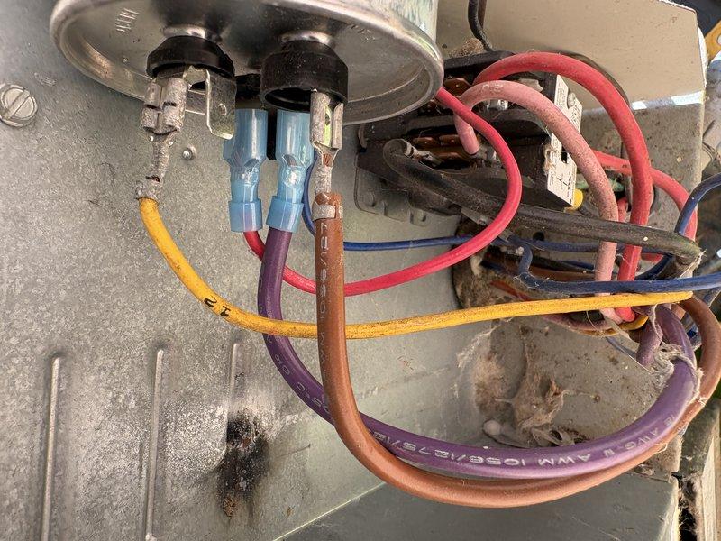Completed comprehensive furnace and air conditioning tune-up, performing full system inspection and preventative maintenance on heating and cooling equipment. Inspected electrical connections, control wiring, and terminal assemblies; documented existing wire configurations and connection points showing normal wear consistent with system age. Verified all heating and cooling components operational, confirmed proper airflow, and ensured system readiness for continued service.