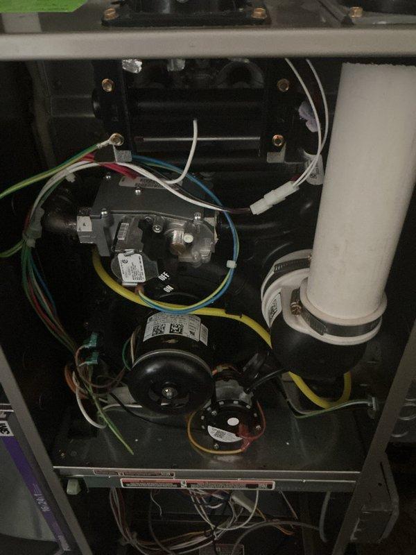 Completed comprehensive preventative maintenance on multi-piece HVAC system including gas furnace and Bryant air conditioning condenser unit. Performed full system inspection, verified all electrical connections and wiring integrity, checked refrigerant levels, tested compressor operation, inspected heat exchanger, and confirmed proper airflow through both heating and cooling components. All equipment operating within manufacturer specifications upon completion.