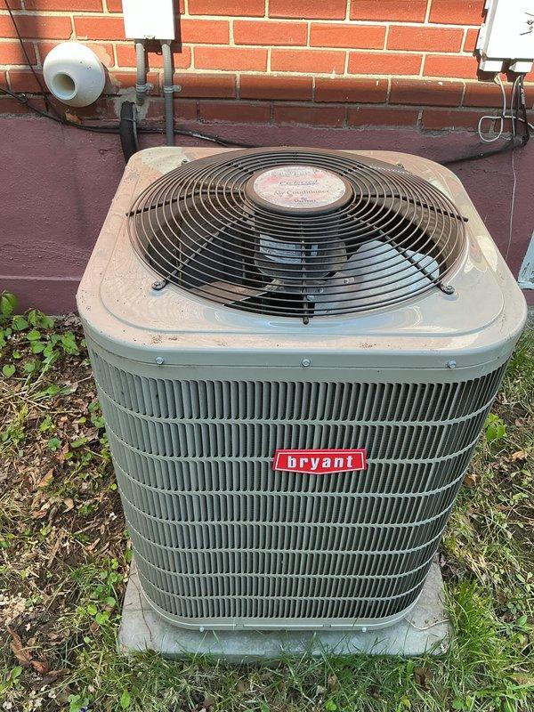 Completed annual air conditioning tune-up on 10-year-old Bryant condensing unit. Performed comprehensive system inspection, cleaned condenser coils, checked refrigerant levels, tested electrical components, and verified proper operation of all cooling functions. Unit returned to optimal performance with no issues identified.