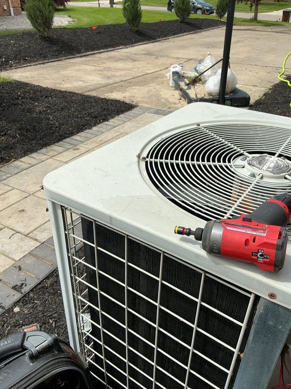 Completed scheduled air conditioning tune-up and preventative maintenance on residential outdoor condensing unit. Performed comprehensive system inspection, cleaned condenser coils, checked refrigerant levels, tested electrical connections, verified proper airflow through fan assembly, and confirmed unit operational efficiency meets manufacturer specifications.