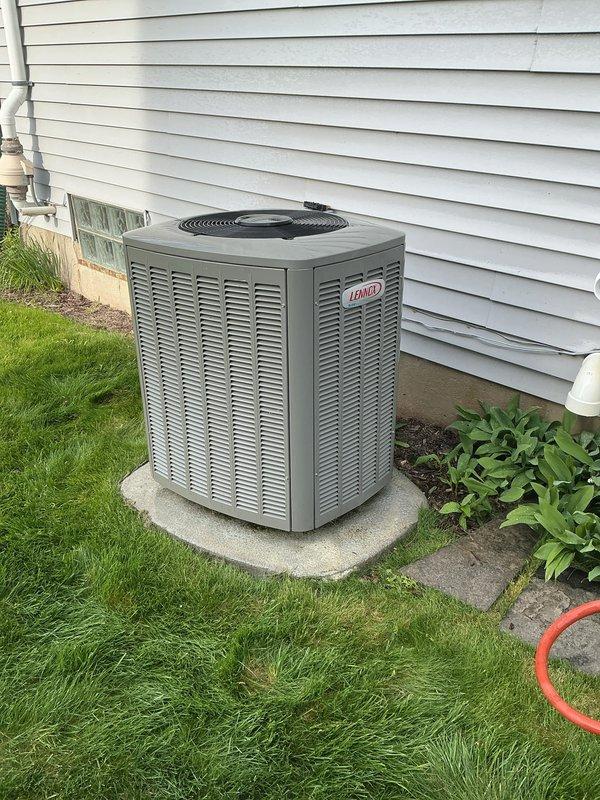 Completed routine AC maintenance on Lennox outdoor condensing unit as part of recurring service agreement. Performed standard inspection of condenser coils, fan operation, refrigerant line set, electrical connections, and condensate drainage system. Unit found in normal operating condition with all components functioning properly. Verified proper clearances from structure, checked refrigerant line insulation integrity, and confirmed electrical disconnect box accessibility. System operating within normal parameters with no deficiencies noted.