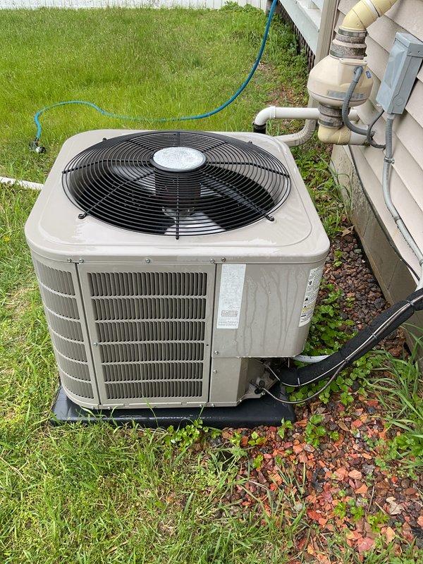 Performed seasonal tune-up on residential air conditioning system utilizing promotional maintenance package. Completed comprehensive inspection of outdoor condensing unit, including visual assessment of cabinet condition, refrigerant line connections, electrical components, and proper unit leveling on pad. System found to be in functional operating condition with no immediate service needs identified.