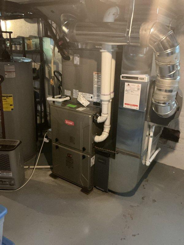 Completed full HVAC system installation including Bryant furnace, air conditioner, and humidifier in residential basement mechanical room. Performed system start-up procedures, verified all equipment operational parameters, and conducted diagnostic testing to ensure proper function of all installed components. All units tested successfully with proper airflow, refrigerant levels, and electrical connections confirmed.