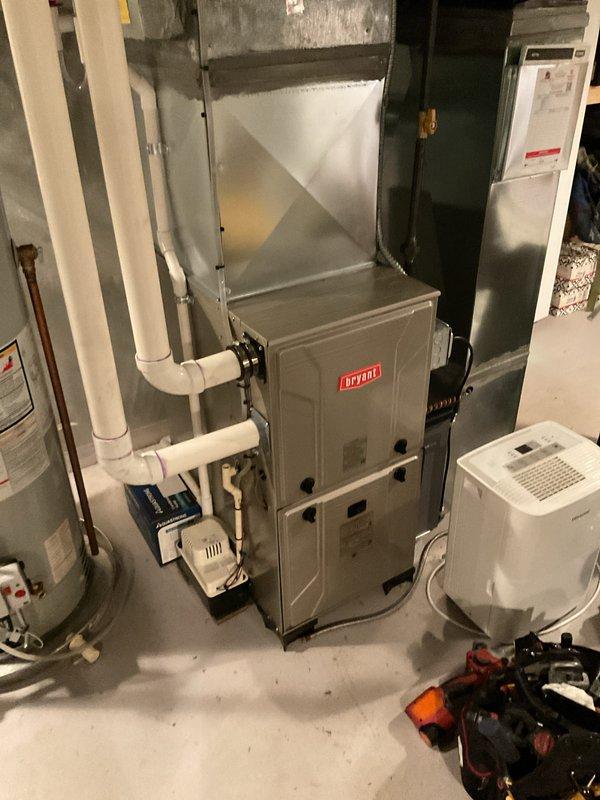 Returned to address improper pitch on furnace exhaust PVC piping. Inspected all PVC condensate and vent lines throughout the system to verify correct pitch and drainage flow. Adjusted exhaust piping to ensure proper slope for condensate removal and confirmed all connections were secure and properly supported. Verified Bryant furnace operation and documented corrected installation with photos.