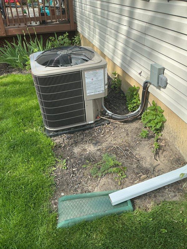 Completed air conditioning system start-up on recently installed furnace and AC unit. Performed system commissioning, verified proper refrigerant charge and airflow, and confirmed all operational parameters met manufacturer specifications. Provided filter from truck stock per customer request and documented installation with exterior unit photos showing proper placement on gravel pad with appropriate clearances.