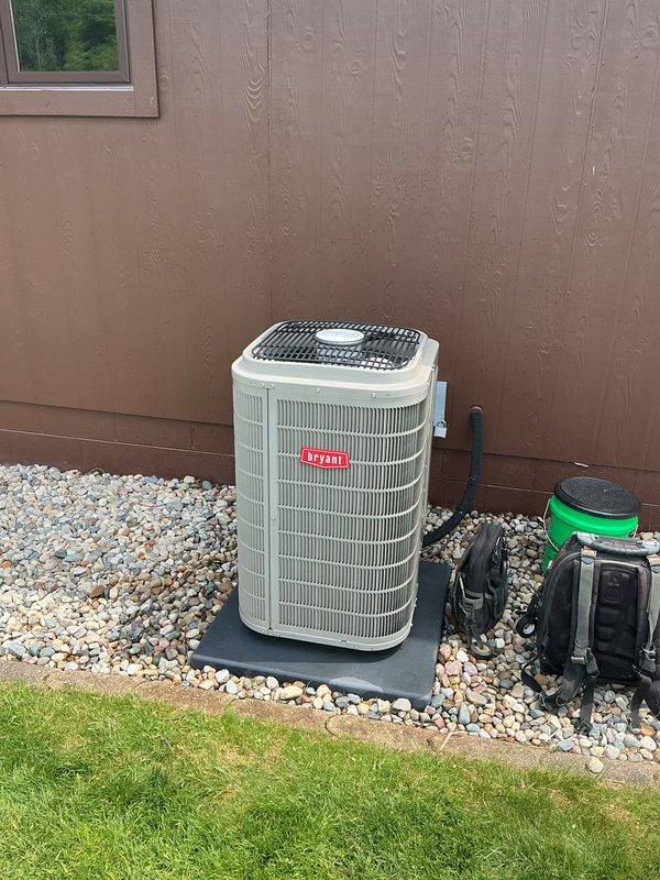 Performed annual maintenance and tune-up on 8-year-old Bryant air conditioning system. Completed comprehensive inspection of outdoor condenser unit, verified proper operation of all components, and confirmed system is functioning correctly. Unit is in good working condition with no issues identified during the preventive maintenance visit.