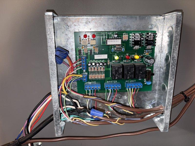 Responded to service call for non-operational outdoor A/C unit displaying error codes. Upon inspection, accessed the electrical control board and DIGIRAC GE control system to diagnose the fault. Evaluated the wiring connections, relay functions, and circuit board components including the master and slave terminal blocks. Identified and resolved the issue causing the system malfunction, verified proper operation of all electrical connections and control sequences, and restored the air conditioning unit to normal working condition.