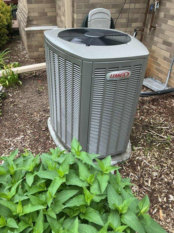 Completed routine preventive maintenance on Lennox outdoor condensing unit. Performed comprehensive system inspection, verified proper operation of compressor and condenser fan motor, cleaned coil surfaces, checked refrigerant lines and electrical connections, and confirmed unit cycling correctly in cooling mode.