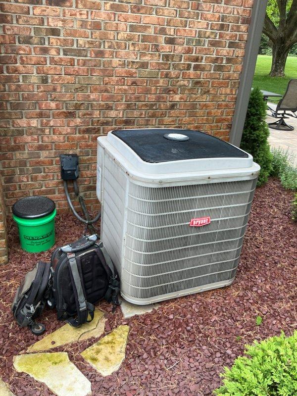 Completed annual maintenance on a 15-year-old residential air conditioning system with no reported issues. Performed comprehensive tune-up including electrical testing with digital multimeter to verify proper voltage and amperage readings, cleaned condenser coil, inspected refrigerant levels, and evaluated overall system performance. Unit operating within normal parameters; no deficiencies identified during inspection.