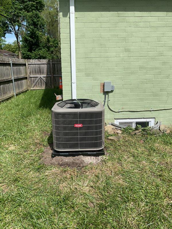 Completed full HVAC system installation including new air conditioning unit and evaporator coil. Installed outdoor condenser unit on concrete pad with proper electrical disconnect and refrigerant line connections. Mounted indoor air handler with evaporator coil in basement utility area between floor joists, integrated with existing furnace system. Ran refrigerant lines from outdoor unit to indoor coil, installed PVC condensate drainage system with proper trap and termination, and connected all necessary ductwork including supply and return air pathways. Verified all electrical connections, tested system operation, and confirmed proper refrigerant charge and airflow. Installation completed per manufacturer specifications with all components properly secured and operational.