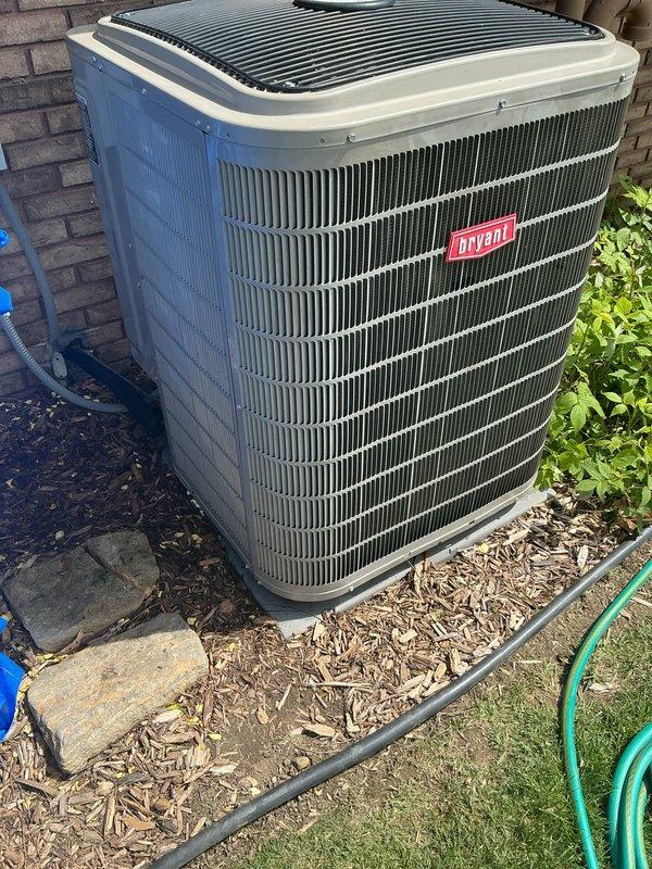 Completed annual air conditioning tune-up on Bryant outdoor condenser unit. Performed standard preventive maintenance including inspection of condenser coils, electrical connections, and refrigerant levels. Unit tested and operating within normal parameters upon completion.