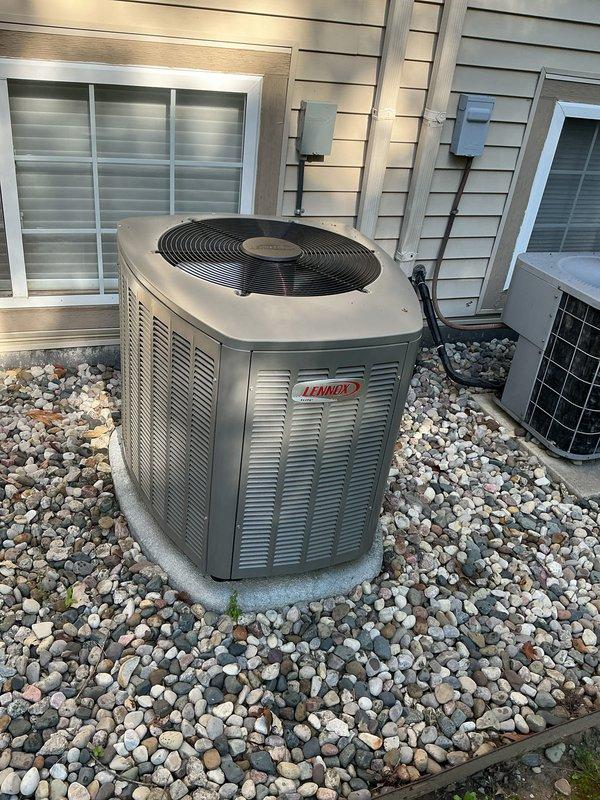 Completed annual air conditioning tune-up on 2-year-old Lennox residential cooling system. Performed comprehensive preventive maintenance inspection including cleaning condenser coils, checking refrigerant levels, testing electrical connections, verifying proper airflow, and confirming system operation within manufacturer specifications. Unit found in good working condition with no deficiencies noted.