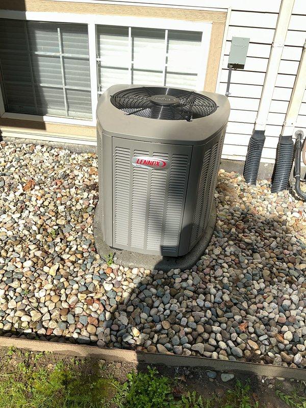 Completed annual air conditioning tune-up on 2-year-old Lennox residential cooling system. Performed comprehensive preventive maintenance inspection including cleaning condenser coils, checking refrigerant levels, testing electrical connections, verifying proper airflow, and confirming system operation within manufacturer specifications. Unit found in good working condition with no deficiencies noted.