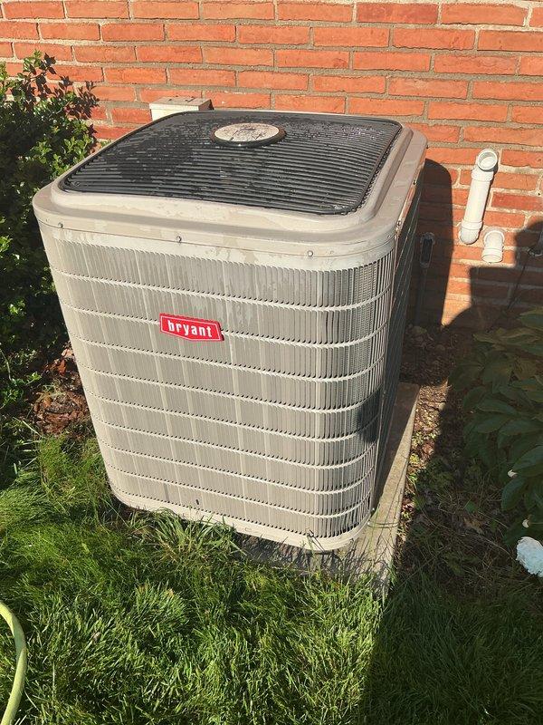 Completed comprehensive air conditioning tune-up on 15-year-old Bryant condensing unit. Performed standard maintenance protocol including inspection of electrical connections, refrigerant levels, condenser coil cleaning, and verification of proper system operation. Unit is functioning within normal parameters and ready for continued cooling season operation.