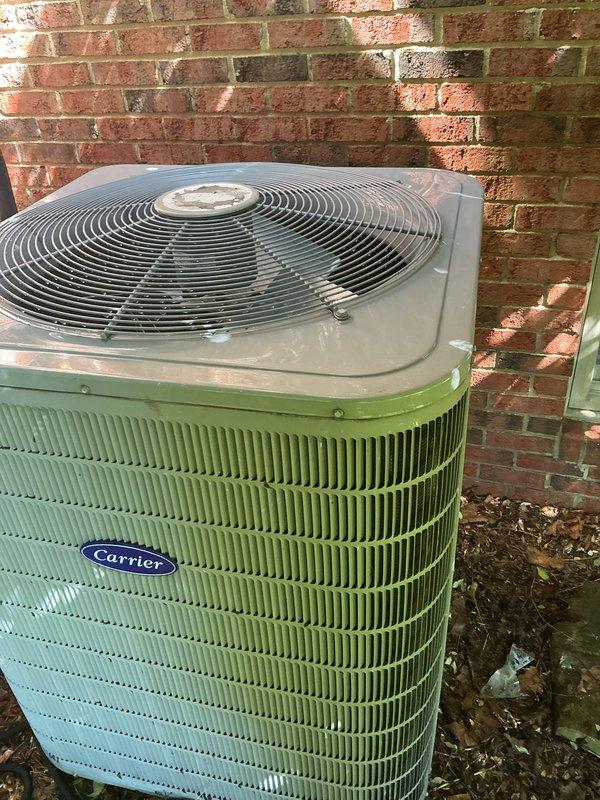 Responded to no-cooling call on Carrier air conditioning system at recently purchased residence. Upon arrival, verified compressor would not engage when thermostat called for cooling. Performed comprehensive system inspection and tune-up service on outdoor condensing unit. Checked electrical connections, contactor operation, capacitor values, and refrigerant pressures. Cleaned condenser coils and fan assembly, removed debris from base of unit. Identified and resolved issue preventing compressor operation. Restored system to normal operating condition and verified proper cooling cycle engagement.