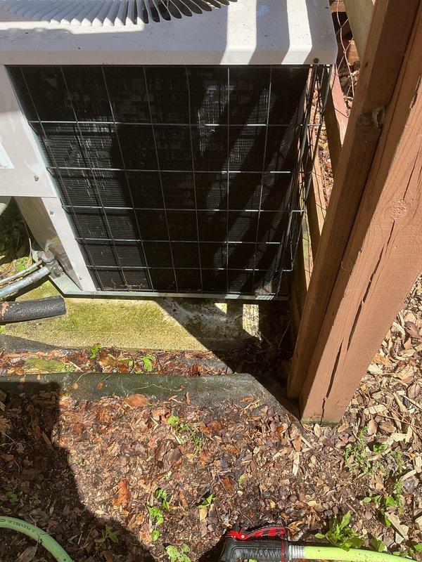 Completed scheduled air conditioning tune-up on outdoor heat pump system. Performed comprehensive maintenance inspection including cleaning condenser coils, checking refrigerant levels, testing electrical connections, and verifying proper airflow through the unit. System operating within normal parameters upon completion of service.