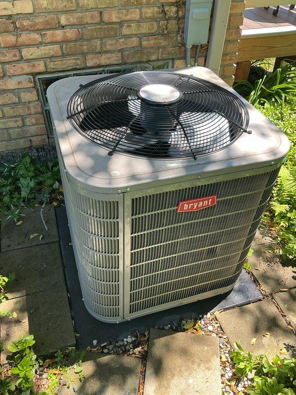 Completed comprehensive preventive maintenance on 4-year-old Bryant air conditioning system under annual maintenance agreement. Performed full AC tune-up including inspection of condenser unit, coil cleaning, refrigerant level verification, electrical connections check, and fan motor operation assessment. Unit found in good operating condition with no deficiencies noted. System tested and left running efficiently with all components functioning within manufacturer specifications.