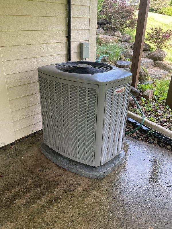 Completed comprehensive air conditioning maintenance on residential Lennox condenser unit. Performed standard preventive maintenance procedures including system inspection, cleaning, and operational testing. Customer enrolled in maintenance membership program at reduced rate based on recent service history.