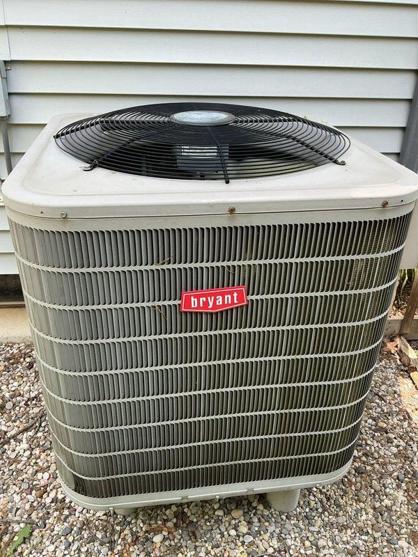Performed comprehensive AC tune-up on Bryant outdoor condenser unit. Completed full system inspection, verified proper operation of condenser fan and compressor, cleaned condenser coils and fins, checked refrigerant levels, and tested overall system performance to ensure optimal cooling efficiency for the upcoming season.