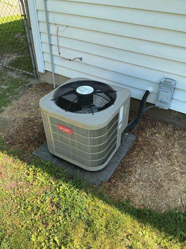 Completed scheduled air conditioning tune-up on 2015 Bryant condensing unit. Performed comprehensive preventive maintenance including inspection of refrigerant lines, electrical connections at disconnect box, condenser coil cleaning, fan motor operation verification, and overall system performance evaluation. Unit operating within normal parameters with no issues identified.