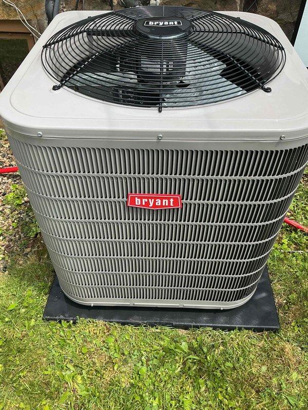 Performed routine maintenance on a 1-year-old Bryant air conditioning system and hot water boiler. Completed comprehensive AC tune-up including system cleaning, coil inspection, and operational testing of the outdoor condensing unit, which showed no issues and remains in excellent condition. Flushed hot water boiler as part of scheduled preventative maintenance to ensure optimal performance and longevity of both systems.