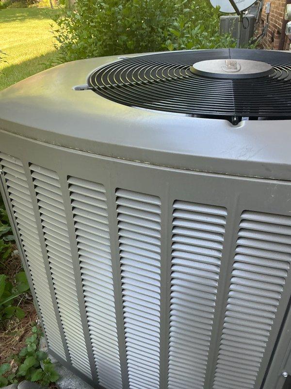 Completed scheduled air conditioning tune-up and preventive maintenance on residential outdoor condensing unit. Performed comprehensive system inspection, verified proper operation of compressor and condenser fan motor, cleaned condenser coils, checked refrigerant levels and pressures, tested electrical connections and capacitors, and confirmed optimal system performance for cooling season.