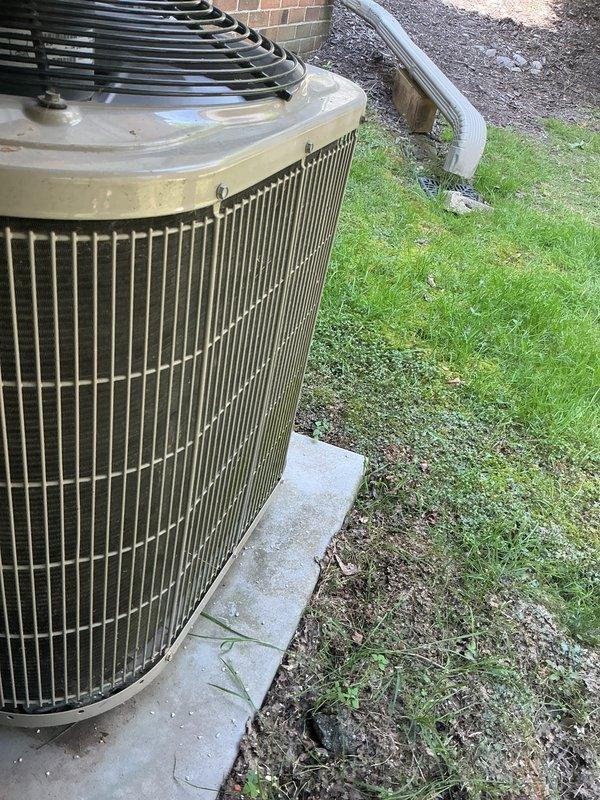 Completed comprehensive tune-up on 15-year-old outdoor AC condenser unit. Performed standard maintenance procedures including inspection of cylindrical condenser coils, fan assembly verification, refrigerant line check, and electrical component testing. Unit operational upon completion with all systems functioning within normal parameters.