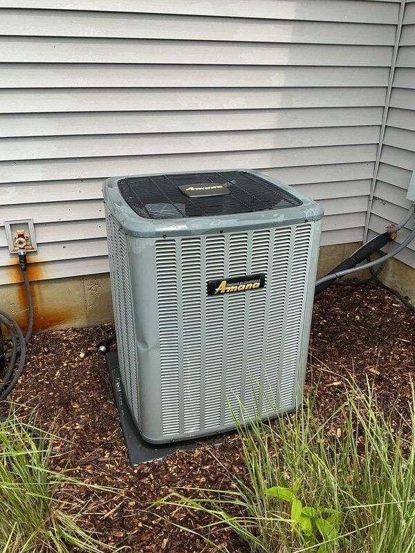Completed annual AC tune-up on Amana outdoor condensing unit. Performed comprehensive system inspection, verified refrigerant charge, cleaned condenser coils, checked electrical connections, and confirmed proper operation of all components. Unit operating within manufacturer specifications at time of service.