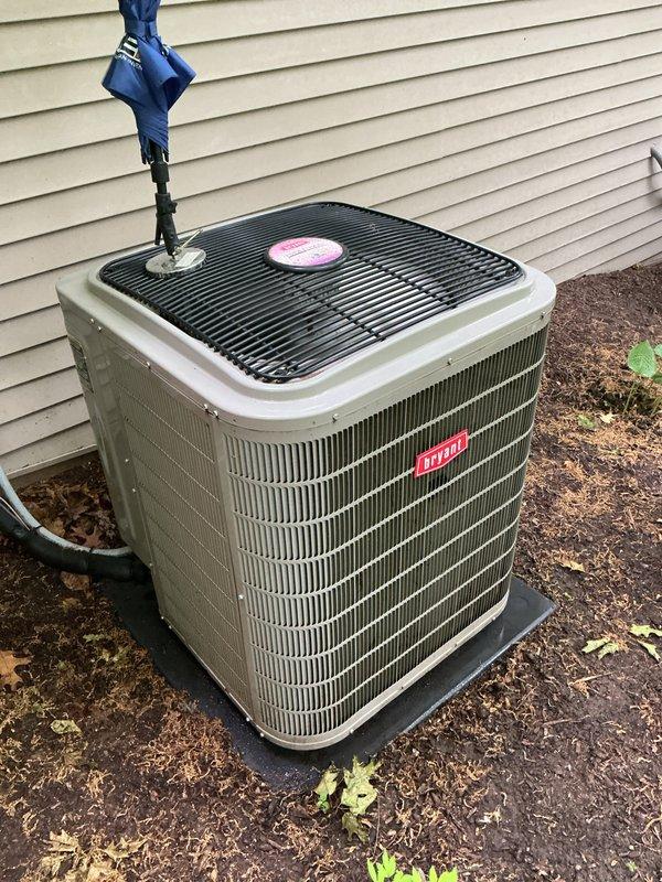 Completed scheduled air conditioning tune-up and preventative maintenance on outdoor condensing unit. Performed comprehensive system inspection, checked refrigerant levels, cleaned condenser coils, verified proper airflow through louvers, and tested electrical components and safety controls to ensure optimal system performance for the cooling season.