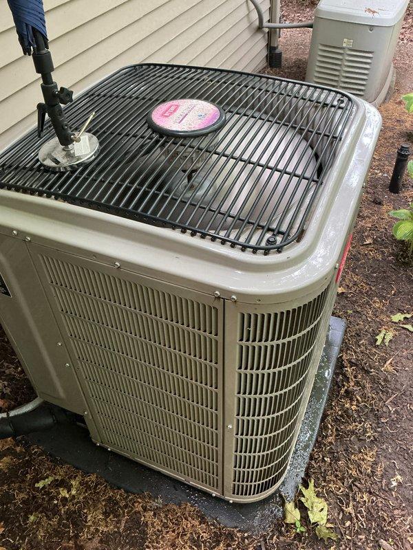 Completed scheduled air conditioning tune-up and preventative maintenance on outdoor condensing unit. Performed comprehensive system inspection, checked refrigerant levels, cleaned condenser coils, verified proper airflow through louvers, and tested electrical components and safety controls to ensure optimal system performance for the cooling season.
