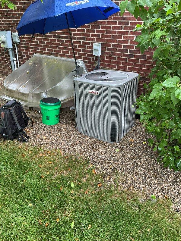 Completed preventive maintenance tune-up on older Lennox air conditioning condenser unit. Performed comprehensive system inspection, verified proper operation of all components, and collected payment for annual maintenance renewal agreement.