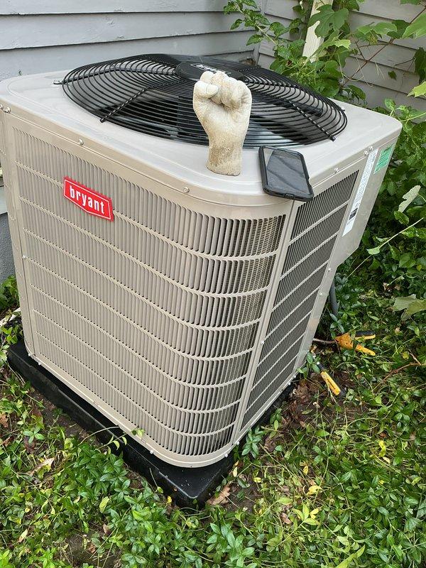 Completed routine preventative maintenance on a 2-year-old Bryant air conditioning system. Performed comprehensive tune-up including inspection of condenser unit, cleaning of coils, verification of refrigerant levels, and testing of all electrical components. System operating within normal parameters with no issues identified. All components functioning properly and unit ready for continued service.