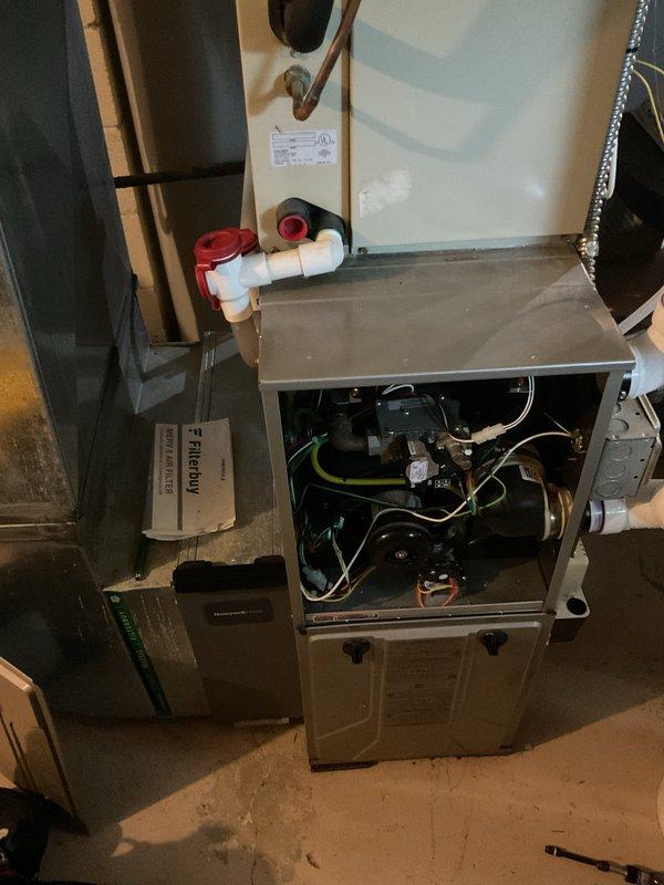 Completed annual tune-up on 26-year-old Bryant HVAC system experiencing reduced cooling capacity. Performed comprehensive maintenance on both air conditioning and furnace units, including inspection of internal components, electrical connections, blower motor assembly, and condensate drainage system. System evaluated for refrigerant levels to address reported cooling lag.