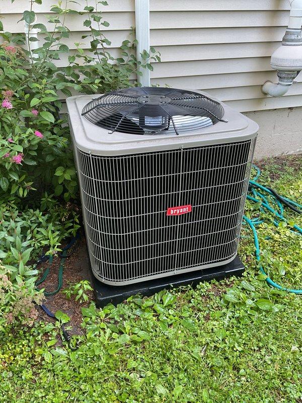 Completed comprehensive air conditioning tune-up on outdoor condensing unit. Performed standard preventative maintenance procedures including inspection of condenser coils, fan motor operation, refrigerant levels, and electrical connections. Unit operating within normal parameters upon completion of service.