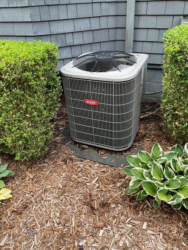 Completed scheduled air conditioning tune-up and preventative maintenance on residential cylindrical outdoor condenser unit. Performed comprehensive system inspection, verified proper operation in cooling mode, and ensured unit is functioning efficiently for the cooling season.