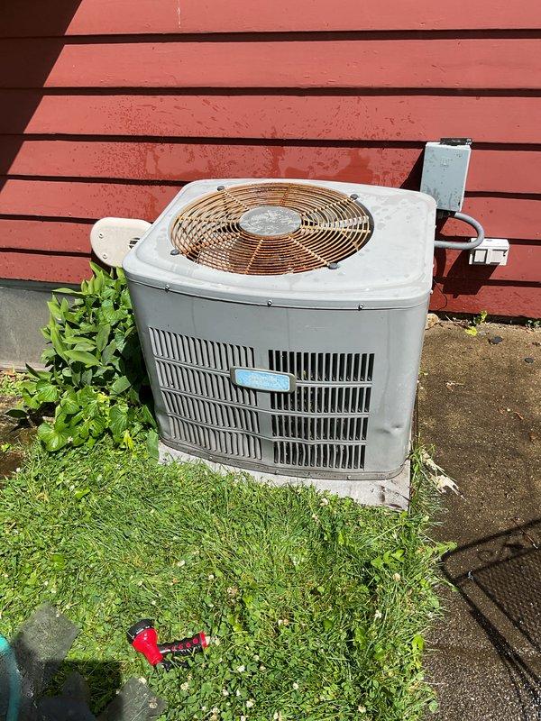 Completed comprehensive air conditioning tune-up on outdoor condenser unit and successfully enrolled system into preventative maintenance membership program. Performed standard seasonal maintenance procedures including inspection of electrical connections, conduit, and disconnect box, verified proper operation of condenser fan and compressor, and assessed overall unit condition and surrounding clearances.