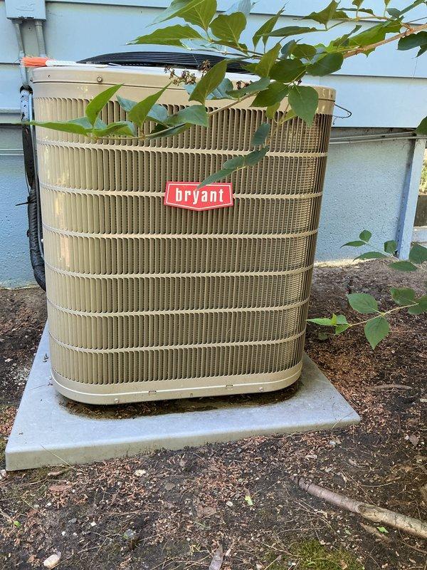 Completed scheduled air conditioning tune-up on Bryant residential condensing unit. Performed comprehensive preventive maintenance inspection including cleaning condenser coils, checking refrigerant levels, testing electrical connections, and verifying proper system operation. Unit found to be functioning within normal parameters with no issues identified.