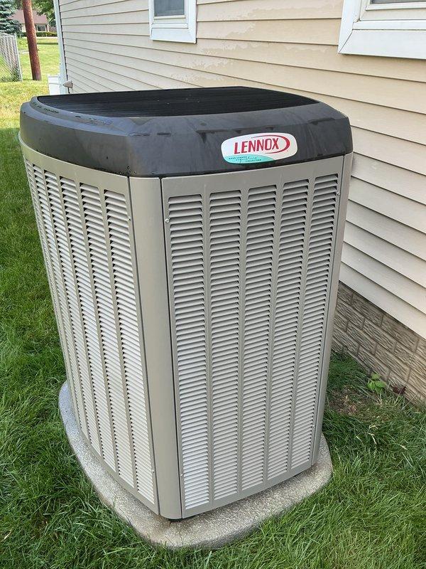 Installed replacement condenser circuit board (11H36) on Lennox condensing unit to restore cooling capability while condenser fan motor (98M39) remains on backorder from manufacturer. Performed air conditioning tune-up including system inspection, filter replacement, and verification of proper operation with newly installed control board. Unit is operating and providing cooling; will return to install condenser fan motor once part arrives to complete warranty repairs.
