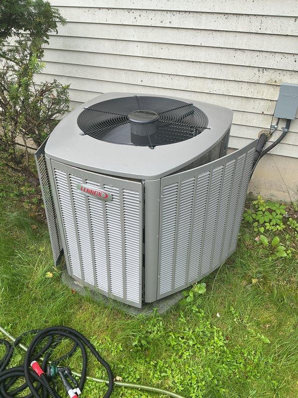 Performed comprehensive annual maintenance on Lennox residential air conditioning system. Conducted full system inspection including refrigerant levels, electrical connections, and condenser unit operation. Cleaned condenser coils, verified proper airflow through fan assembly, and confirmed all safety controls functioning correctly. Unit operating within manufacturer specifications upon completion.