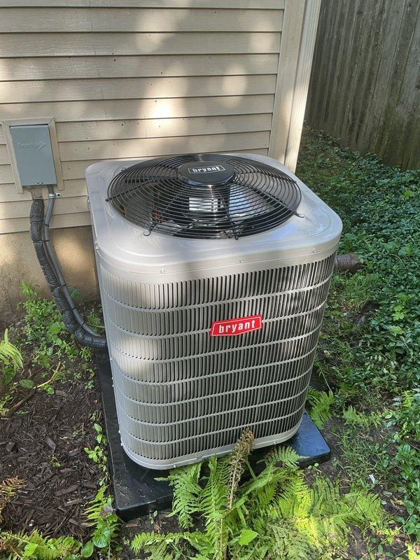 Completed scheduled air conditioning tune-up on Bryant outdoor condensing unit. Performed comprehensive system inspection, cleaned condenser coils, verified refrigerant charge, tested electrical components and disconnect box, confirmed proper fan operation, and ensured adequate airflow through all grilles. Unit operating within manufacturer specifications with no deficiencies noted.
