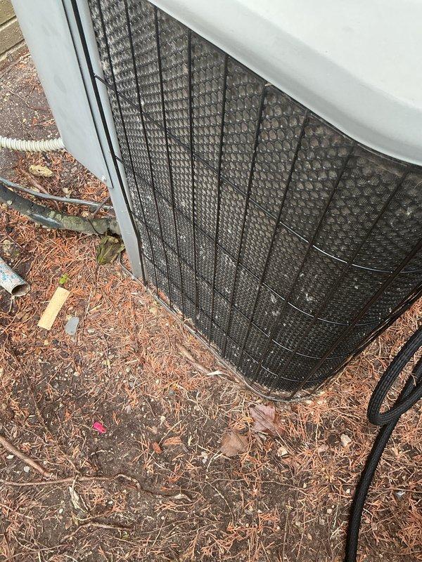 Completed comprehensive AC tune-up on outdoor condensing unit. Performed standard preventive maintenance inspection including visual assessment of condenser coil protective grille, refrigerant line connections, and unit mounting stability. Unit operational with all components functioning within normal parameters upon completion of service.